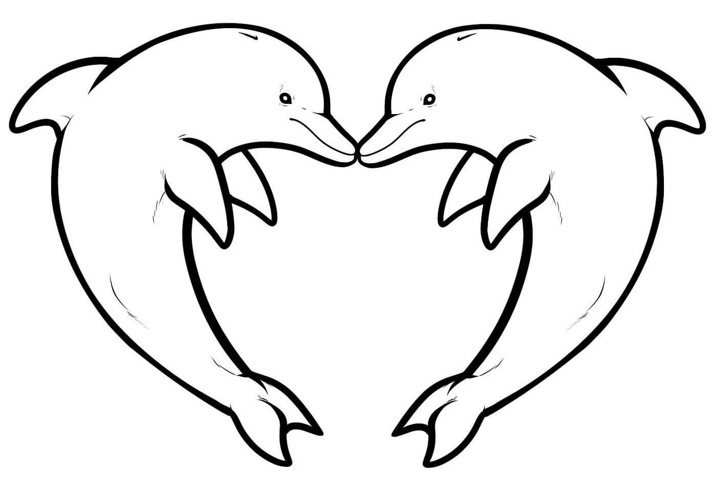 Forma De Corazón De Pareja De Delfines para colorir