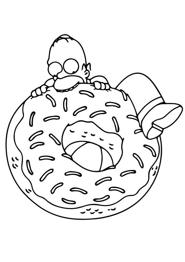 Desenhos de Homer Simpson Comendo Rosquinha para colorir
