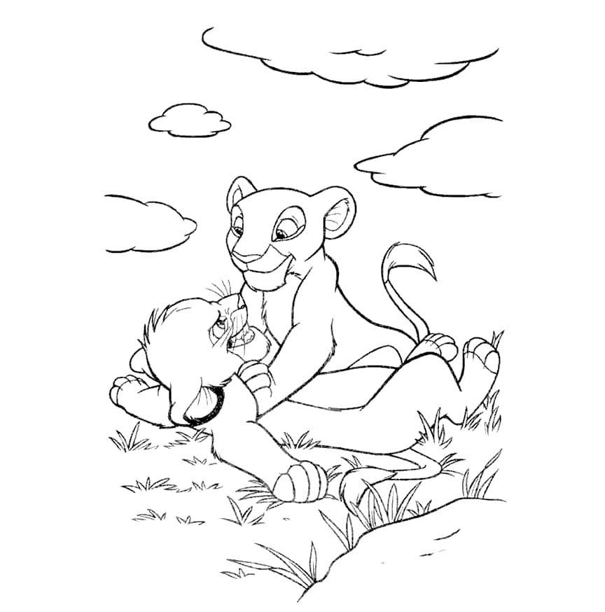 Desenhos de Leão Simba e Leão Nala para colorir