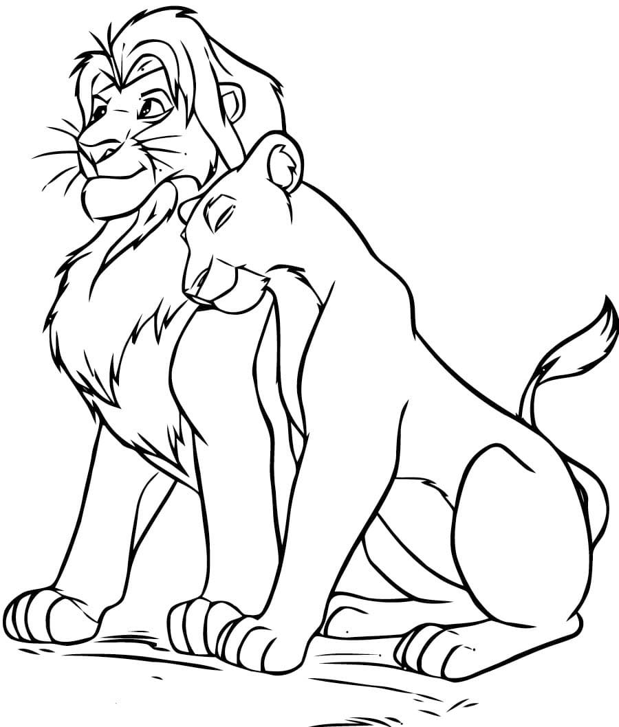 Desenhos de Mufasa com Nala do filme da Disney O Leão para colorir