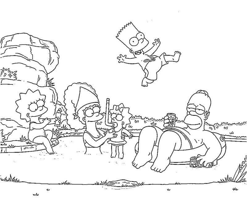 Desenhos de Os Simpsons vão Para a Piscina para colorir
