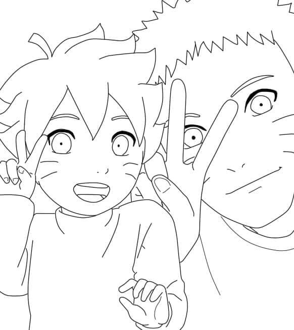 Desenhos de Pequeno Boruto e Naruto Fofo para colorir