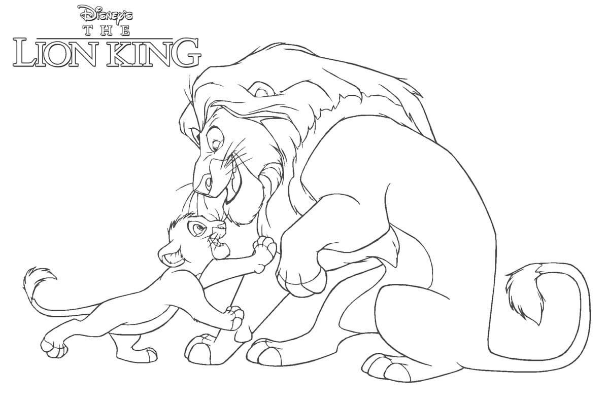 Desenhos de Rei Leão Mufasa com Simba para colorir