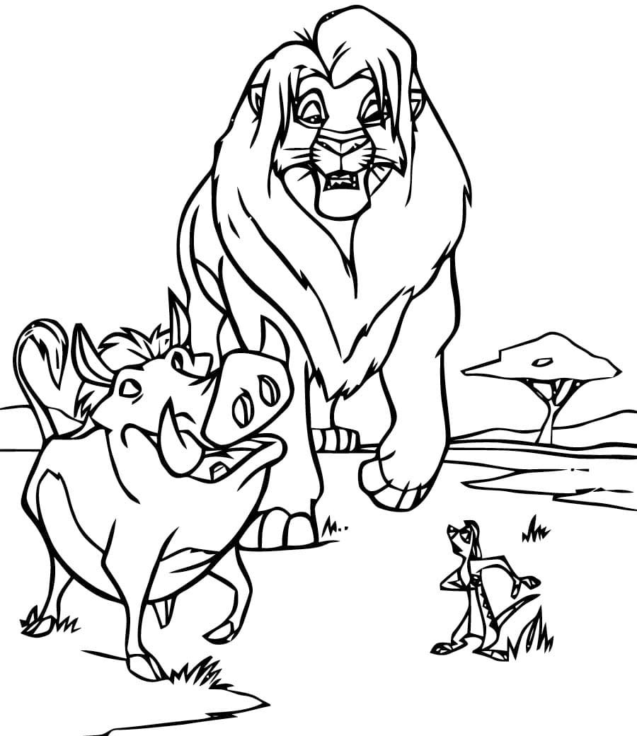 Desenhos de Timão e Pumba com Mufasa para colorir