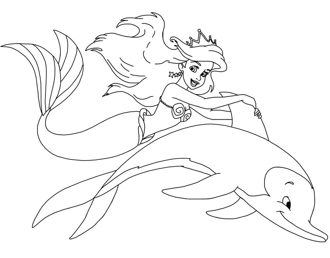 Ariel Montando Golfinho para colorir