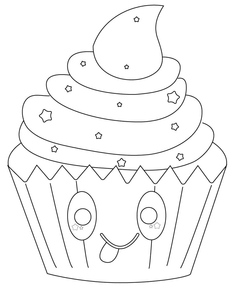 Cupcake Fofo Com Estrelas para colorir