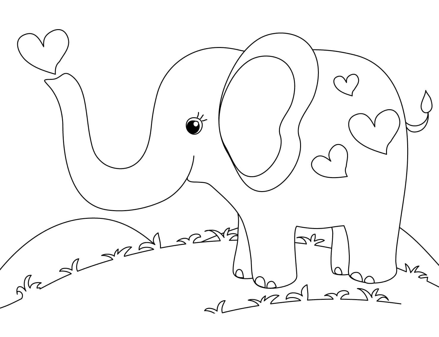 Desenhos de Elefante com Coração para colorir
