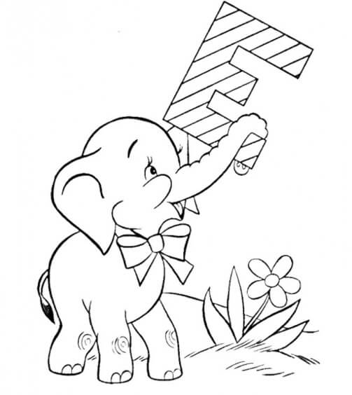 Elefante com Letra E para colorir