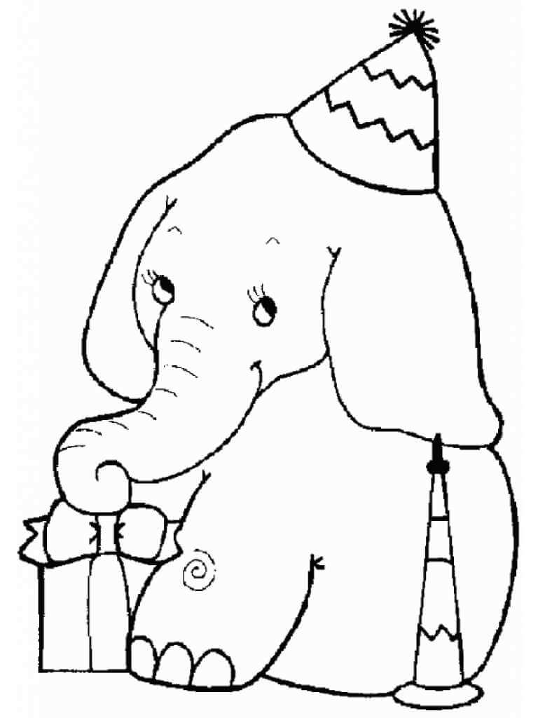 Desenhos de Elefante no Aniversário para colorir