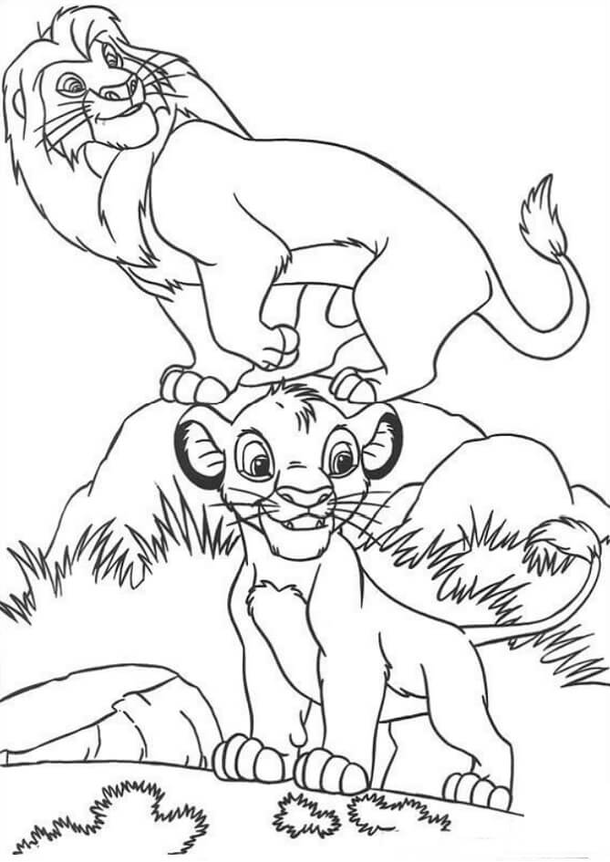 Desenhos de Feliz Mufasa E Simba para colorir