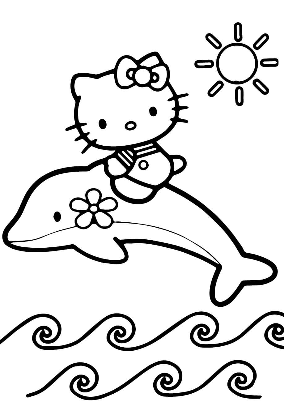 Hello Kitty Andando de Golfinho para colorir