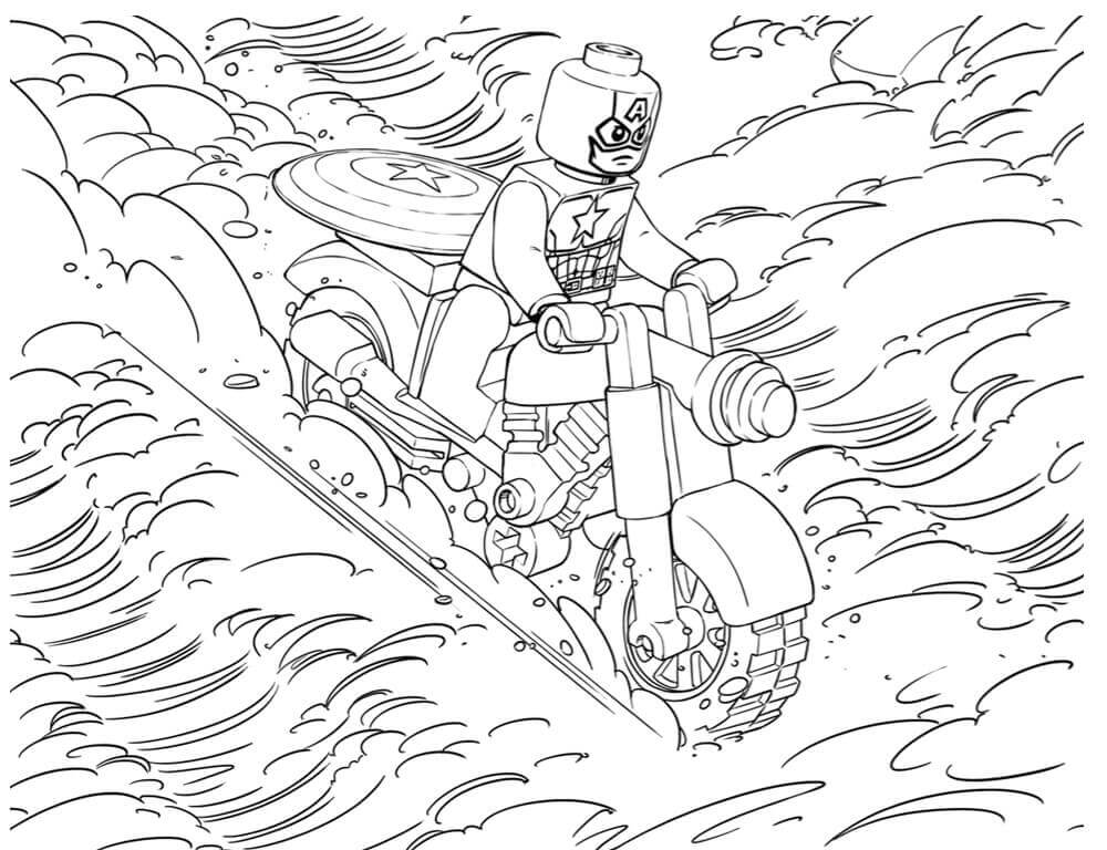 Desenhos de Lego Capitão América Andando de Motocicleta para colorir