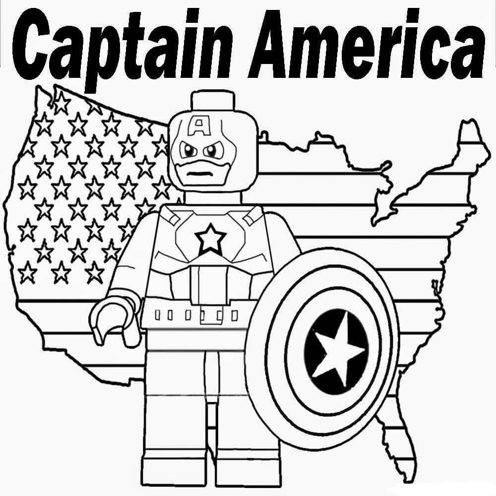 Desenhos de Lego Capitão América e Bandeira da América para colorir