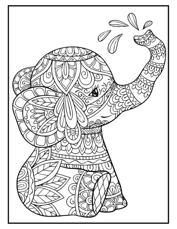 Desenhos de Mandala Bebê Elefante Sentado para colorir