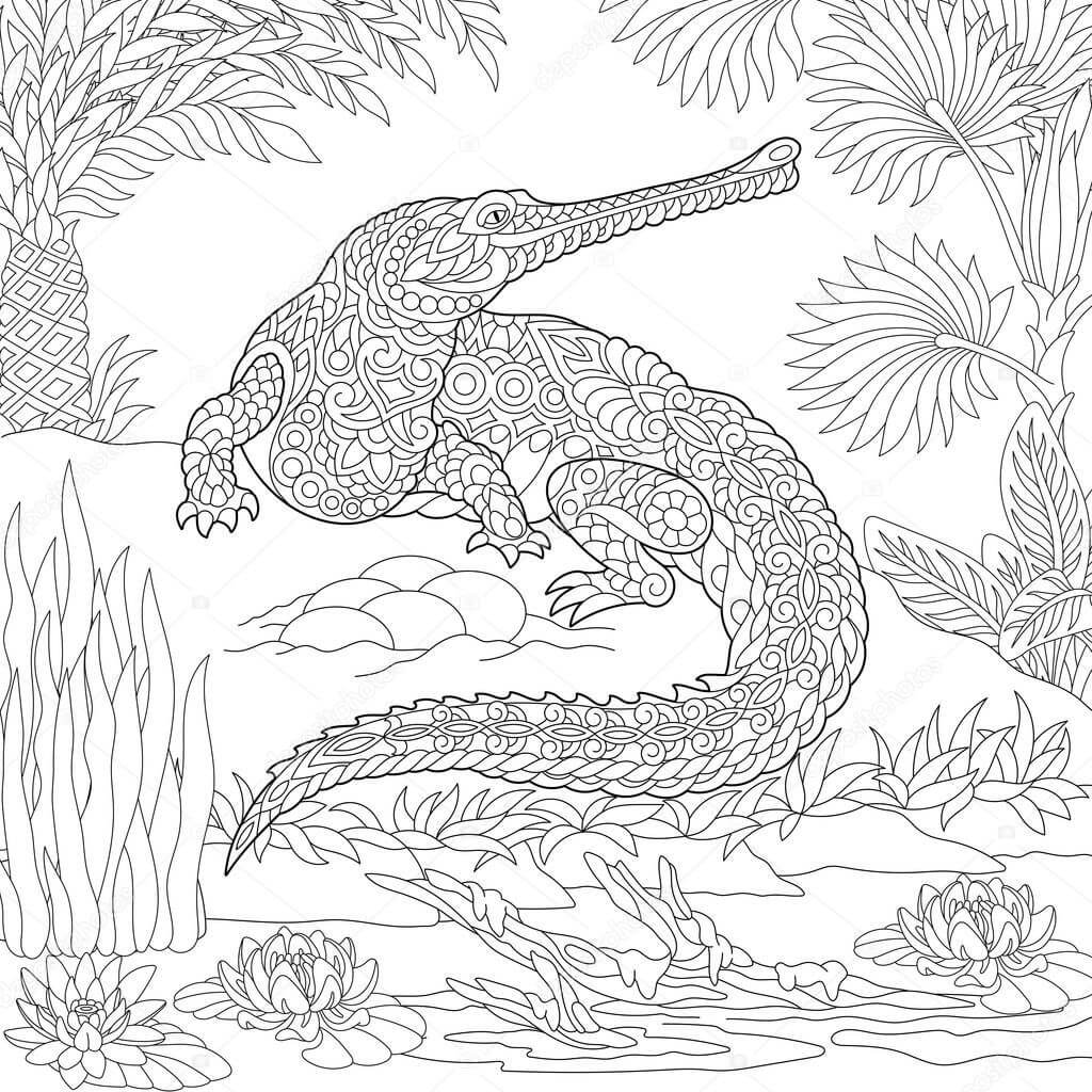 Desenhos de Mandala Crocodilo para colorir