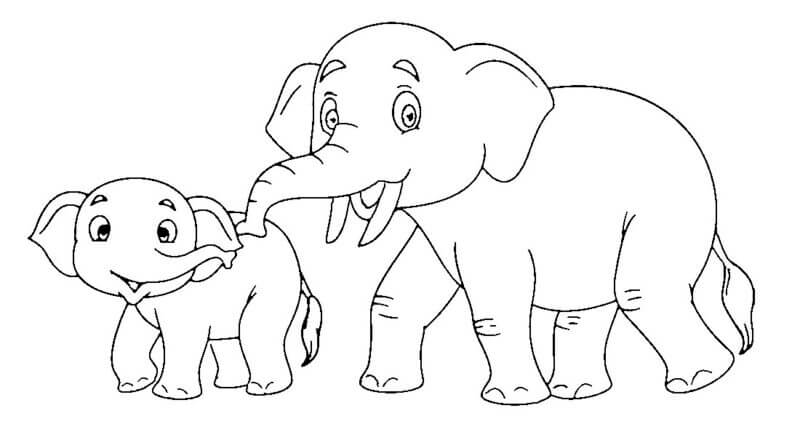 Pai E Filho Elefante para colorir