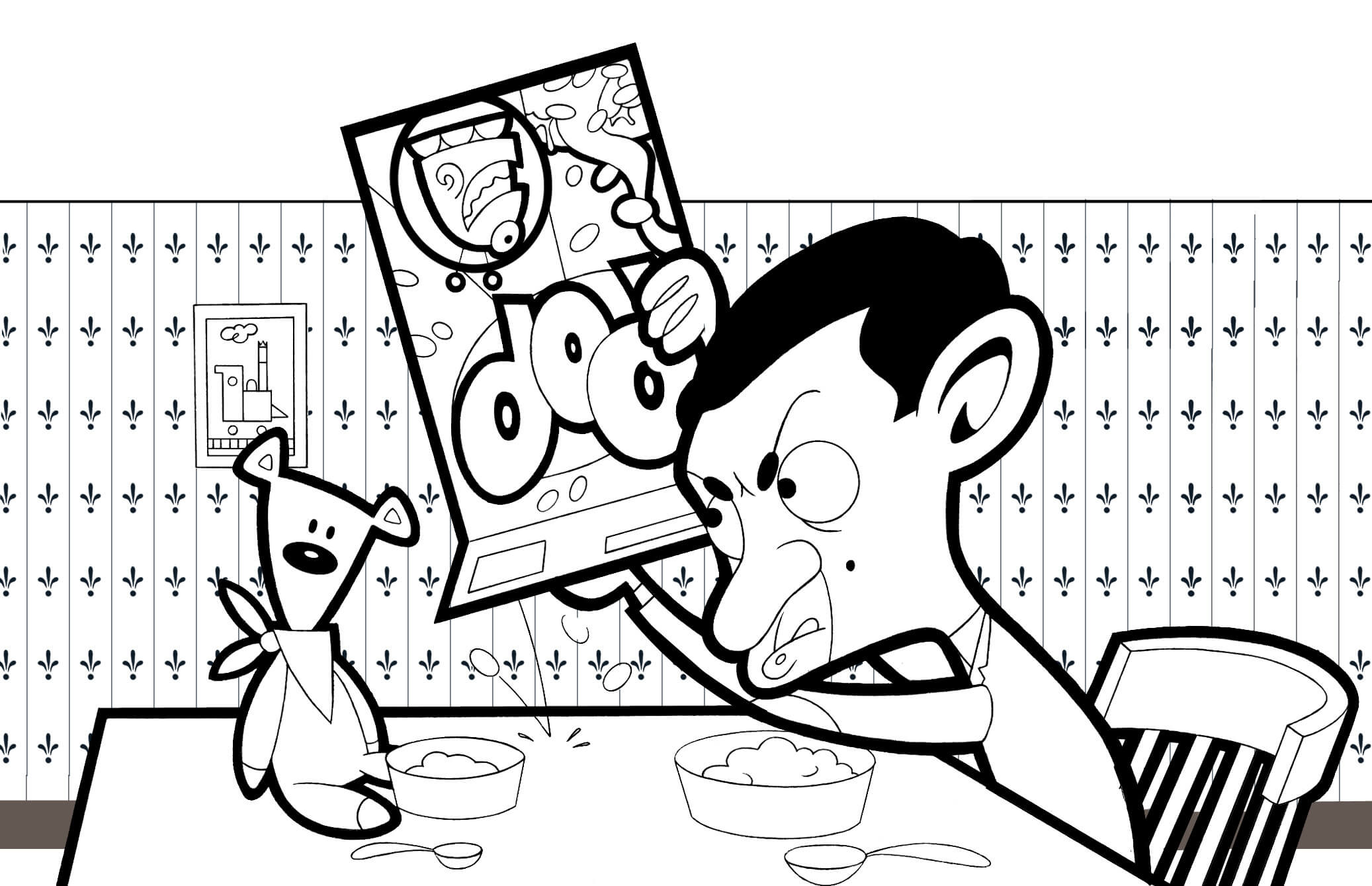 Sr. Bean E Teddy Comendo para colorir