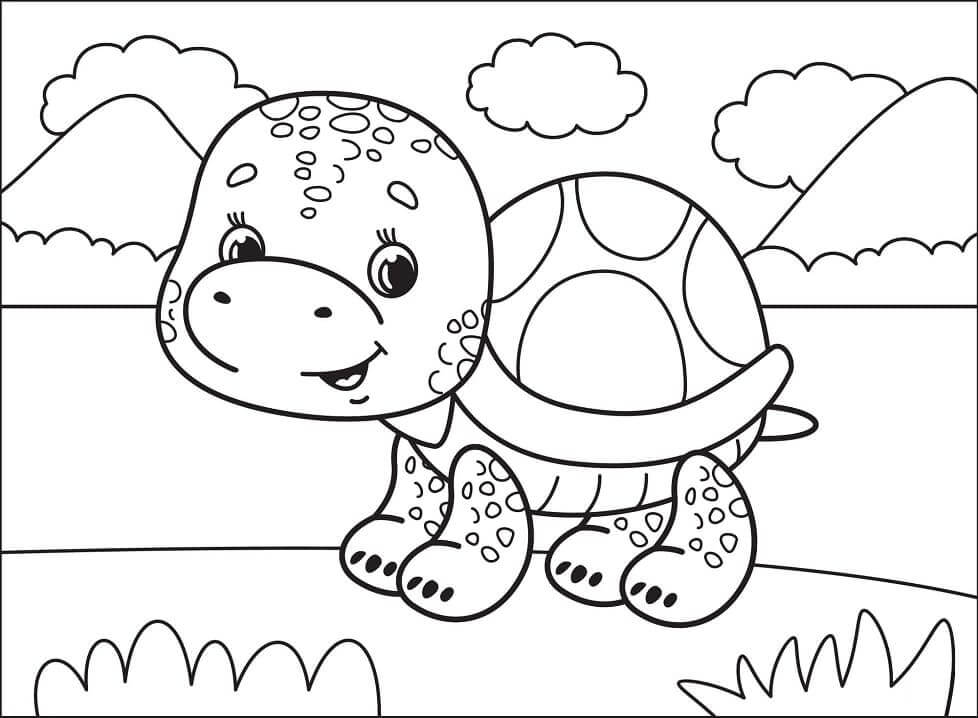 Tartaruga Bonita Desenho Animado para colorir