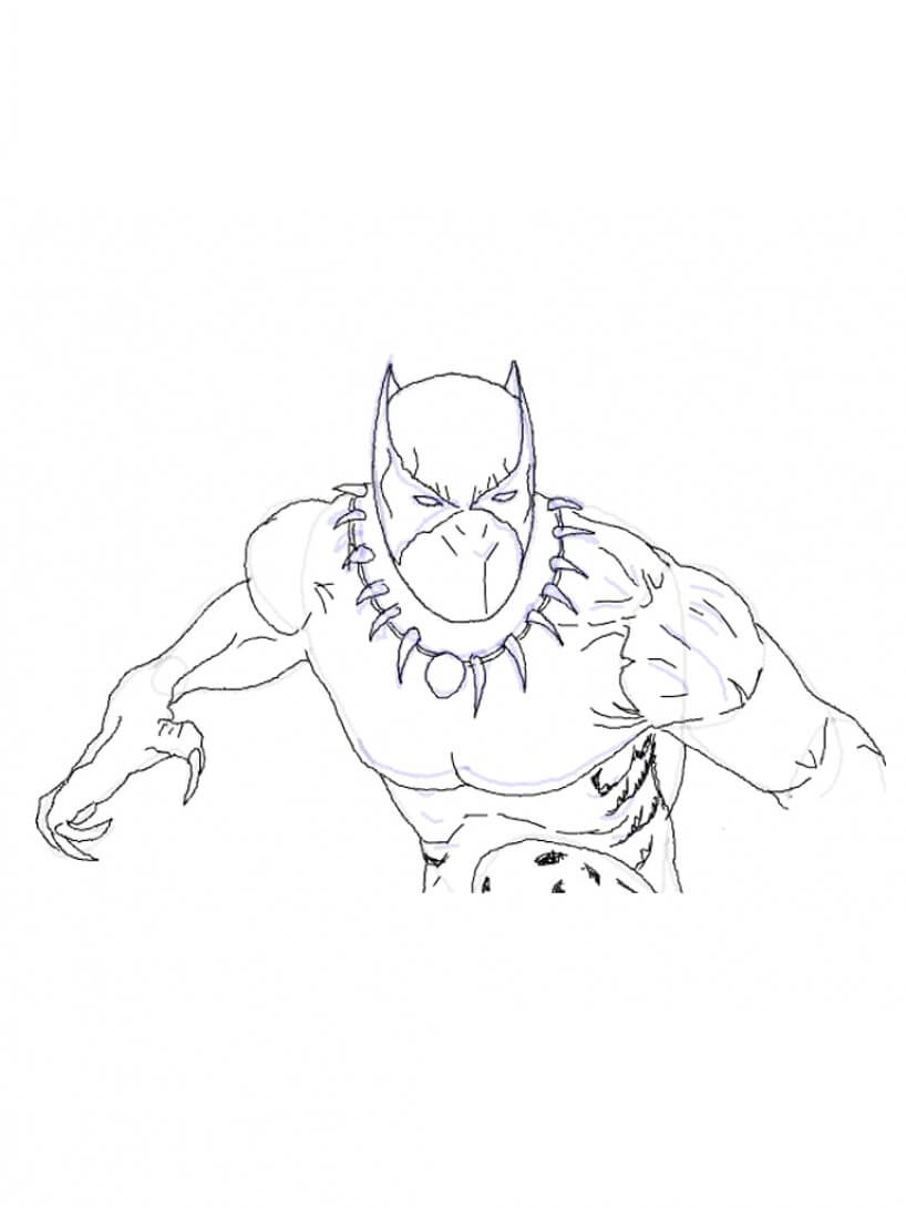 Desenhos de Tchalla em traje de Pantera Negra para colorir