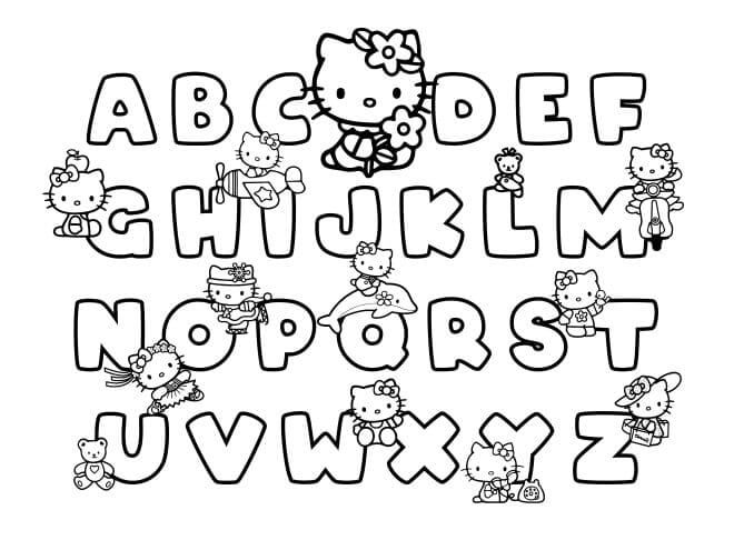 Alfabeto ABC com Hello Kitty para colorir
