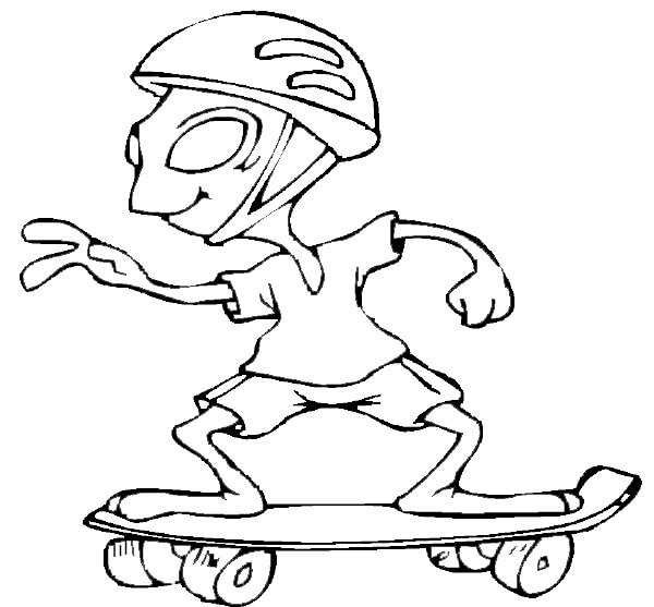 Alienígena Jogando Skate para colorir