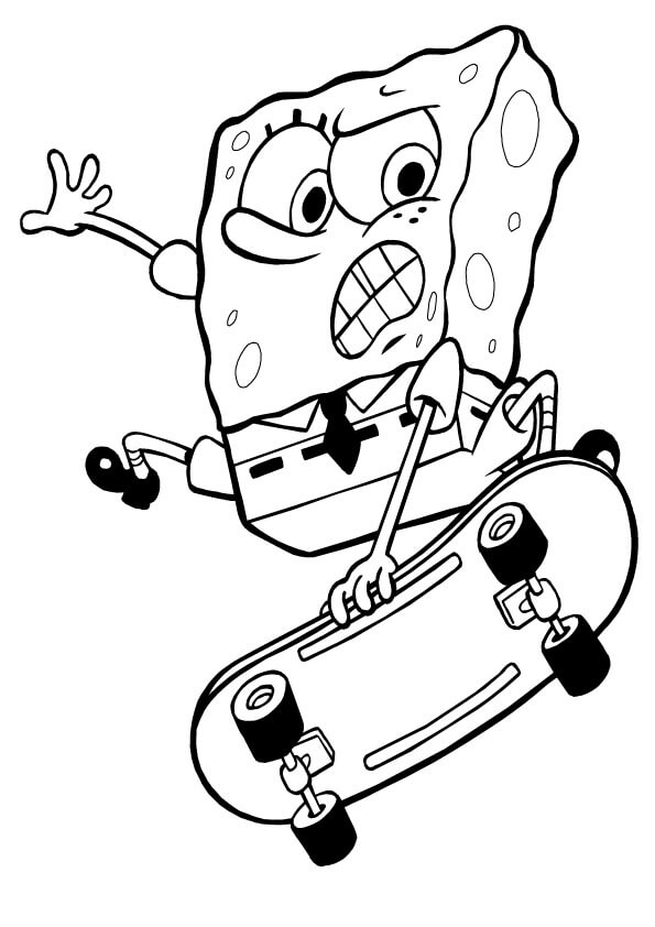 Desenhos de Bob Esponja em um Skate para colorir