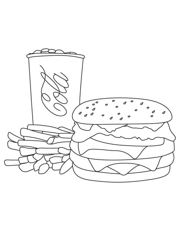 Desenhos de Coca, Hambúrguer e Batata Frita para colorir