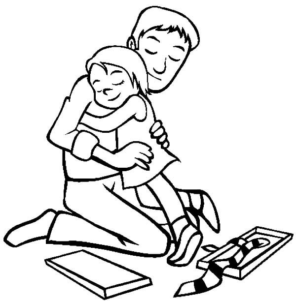 Criança Abraçando Dady para colorir
