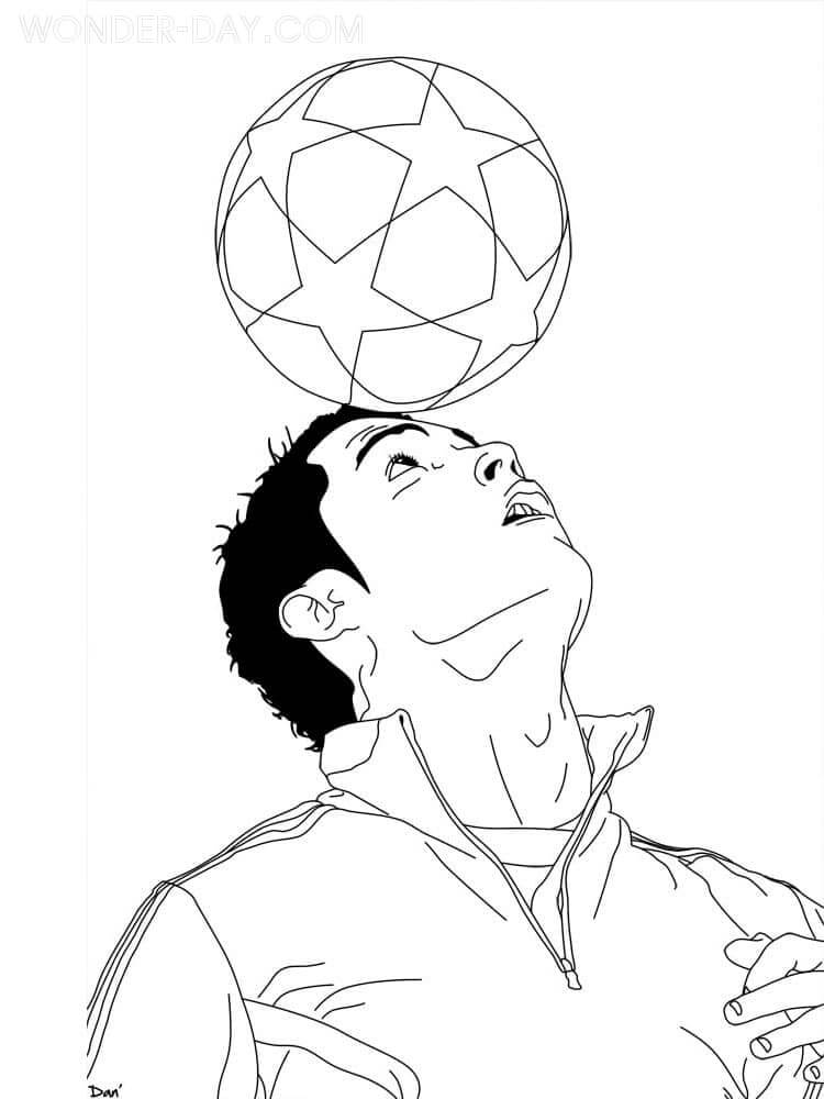 Cristiano Ronaldo com a bola para colorir