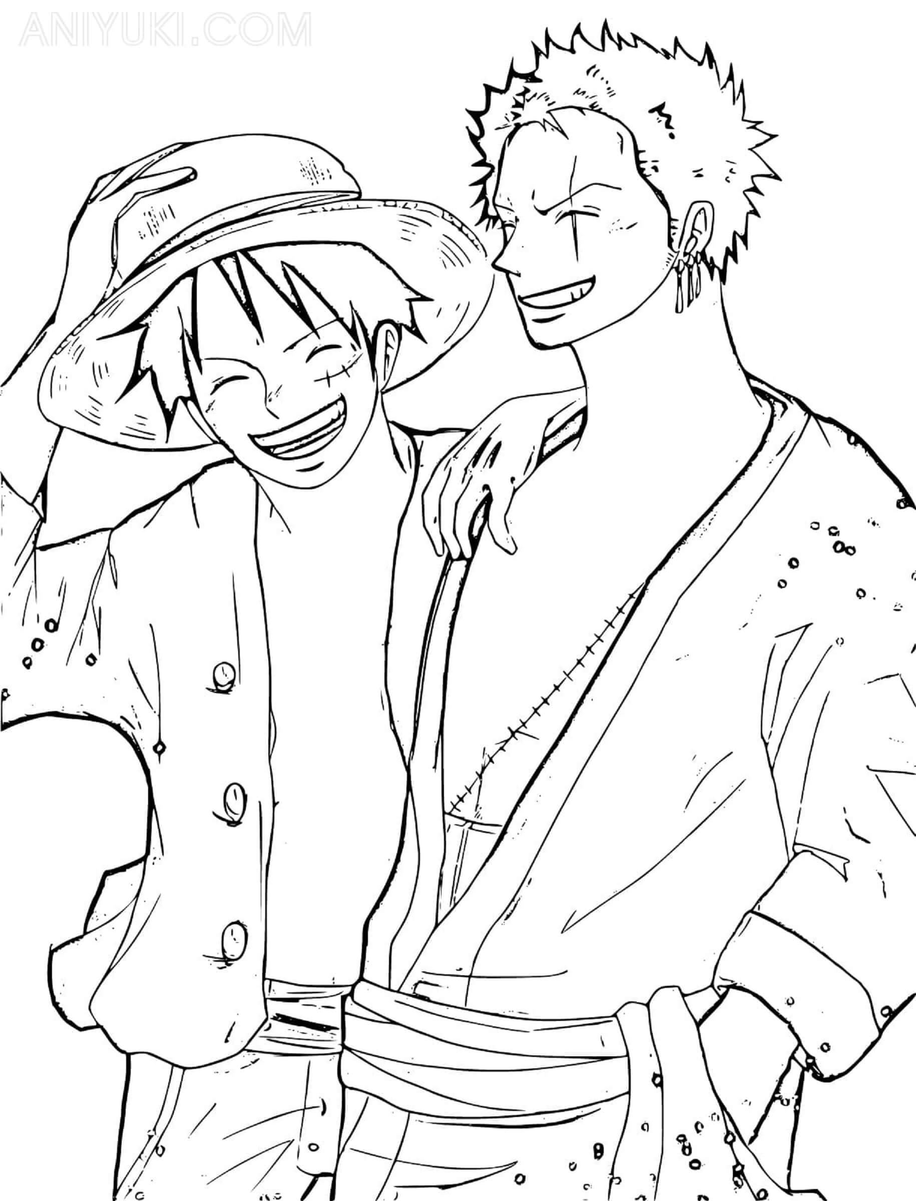 Desenhe Luffy e Zoro Rindo para colorir