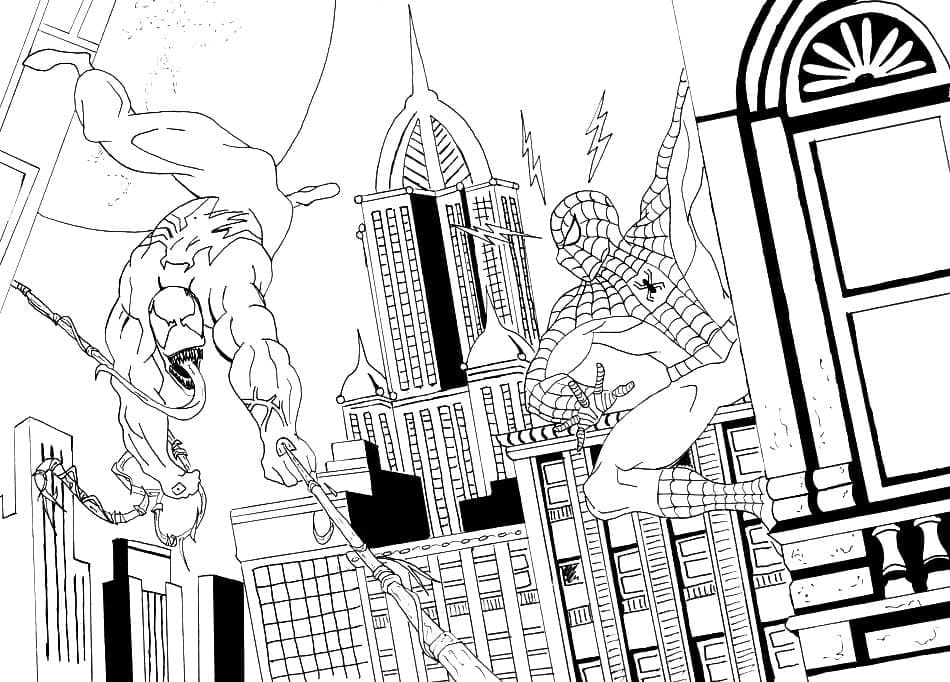 Desenhe o Homem Aranha e o Venom para colorir