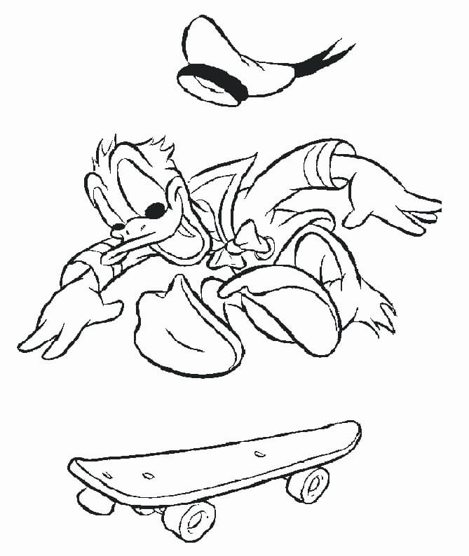 Donald em um Skate para colorir