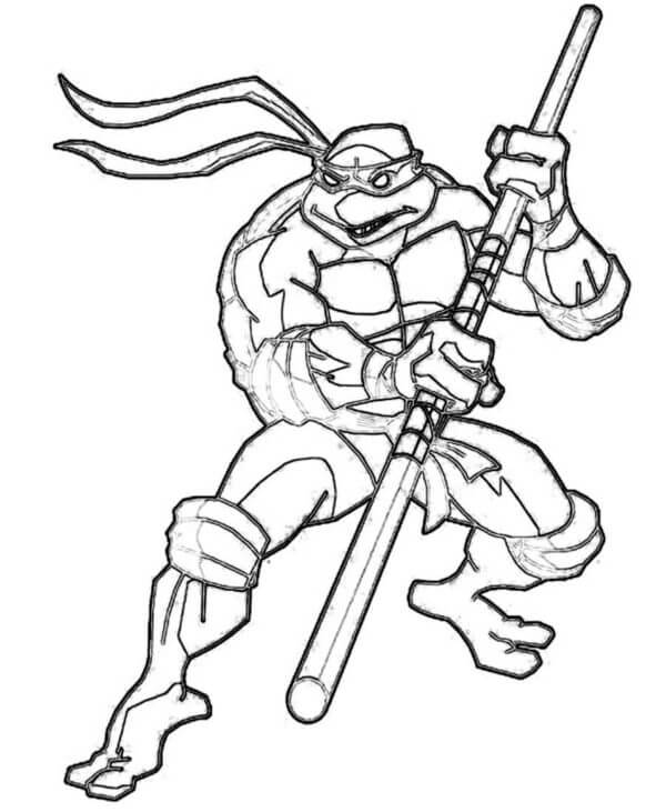 Desenhos de Donatello em posição de luta para colorir