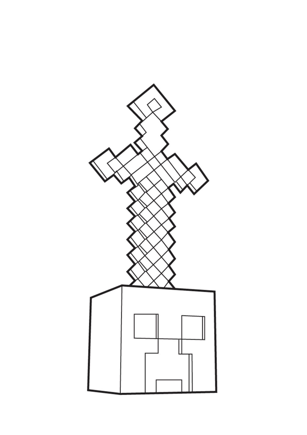 Desenhos de Espada Minecraft em uma Pedra para colorir