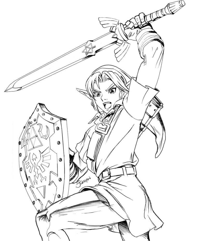 Desenhos de Garota de Anime Segurando Espada e Escudo para colorir