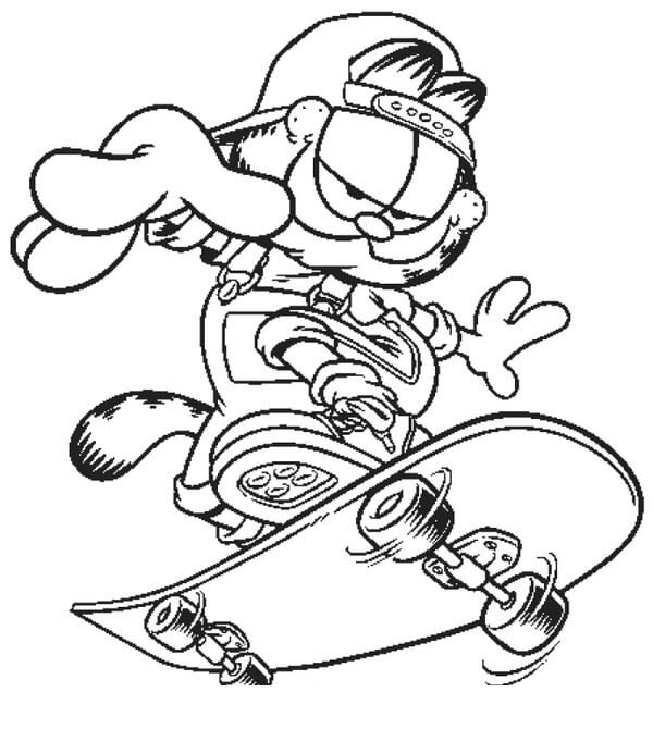 Gato Brincando de Skate para colorir