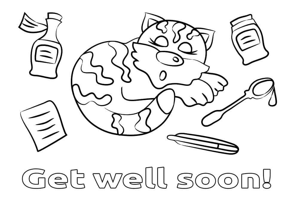 Get Well Soon Cat Sleeping para colorir
