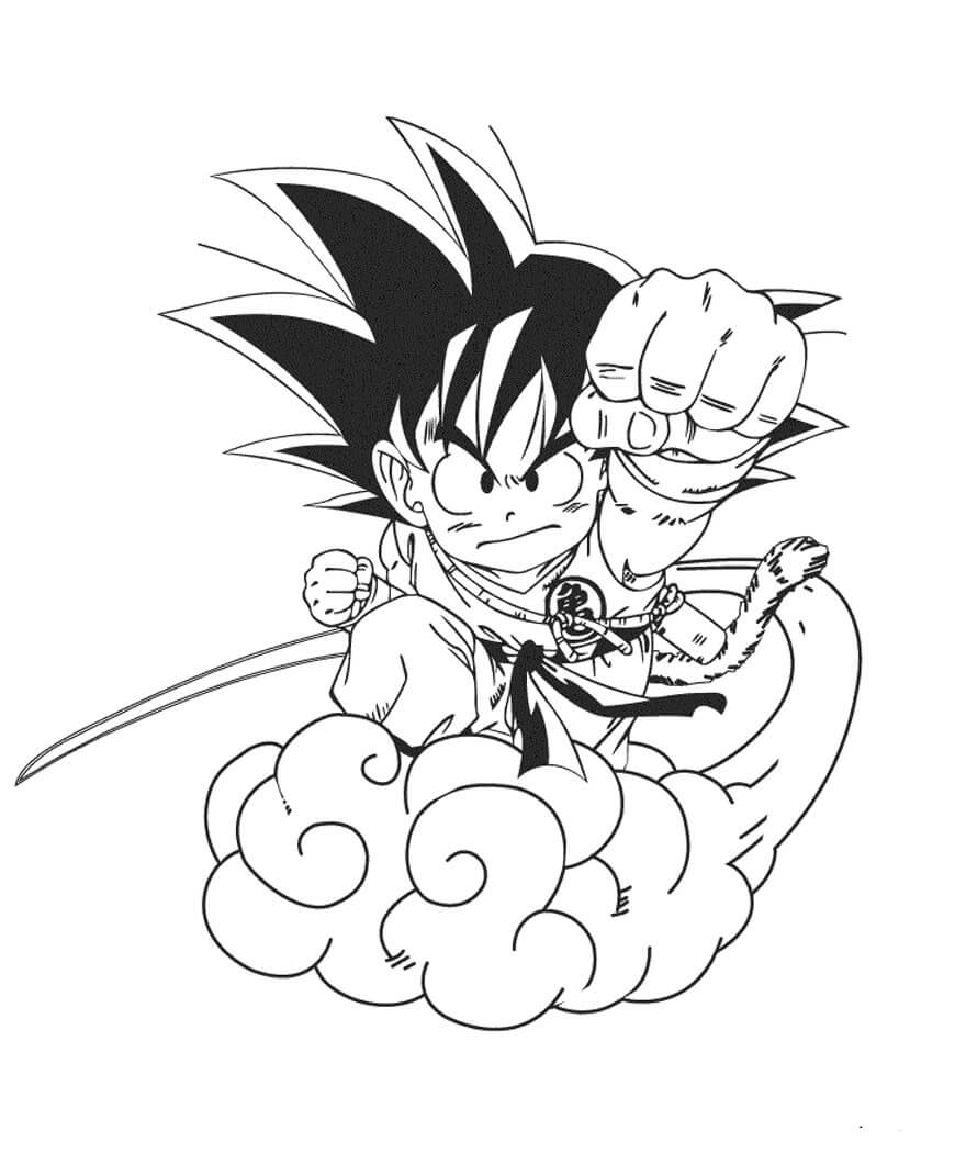 Goku na Nuvem Voando para colorir