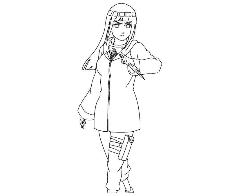 Desenhos de Hinata com Raiva Segurando Kunai para colorir