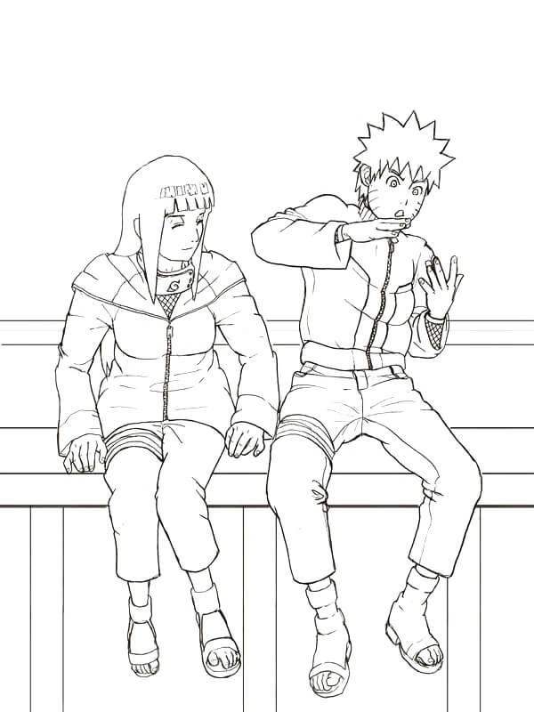 Desenhos de Hinata e Naruto Sentados para colorir
