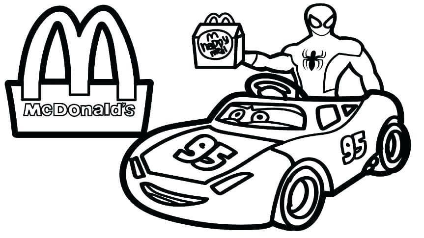 Desenhos de Homem-Aranha Segurando Comida de McDonald para colorir