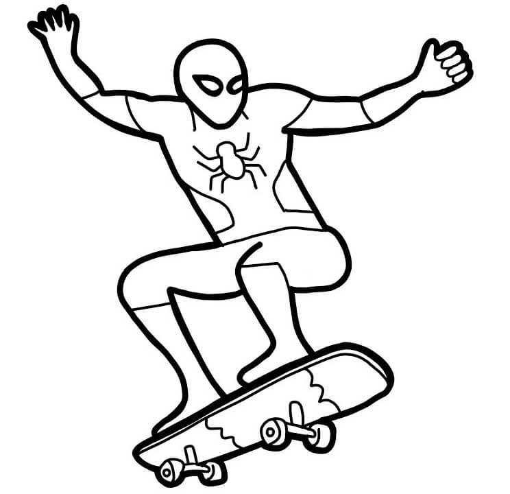 Homem-aranha Jogando Skate para colorir