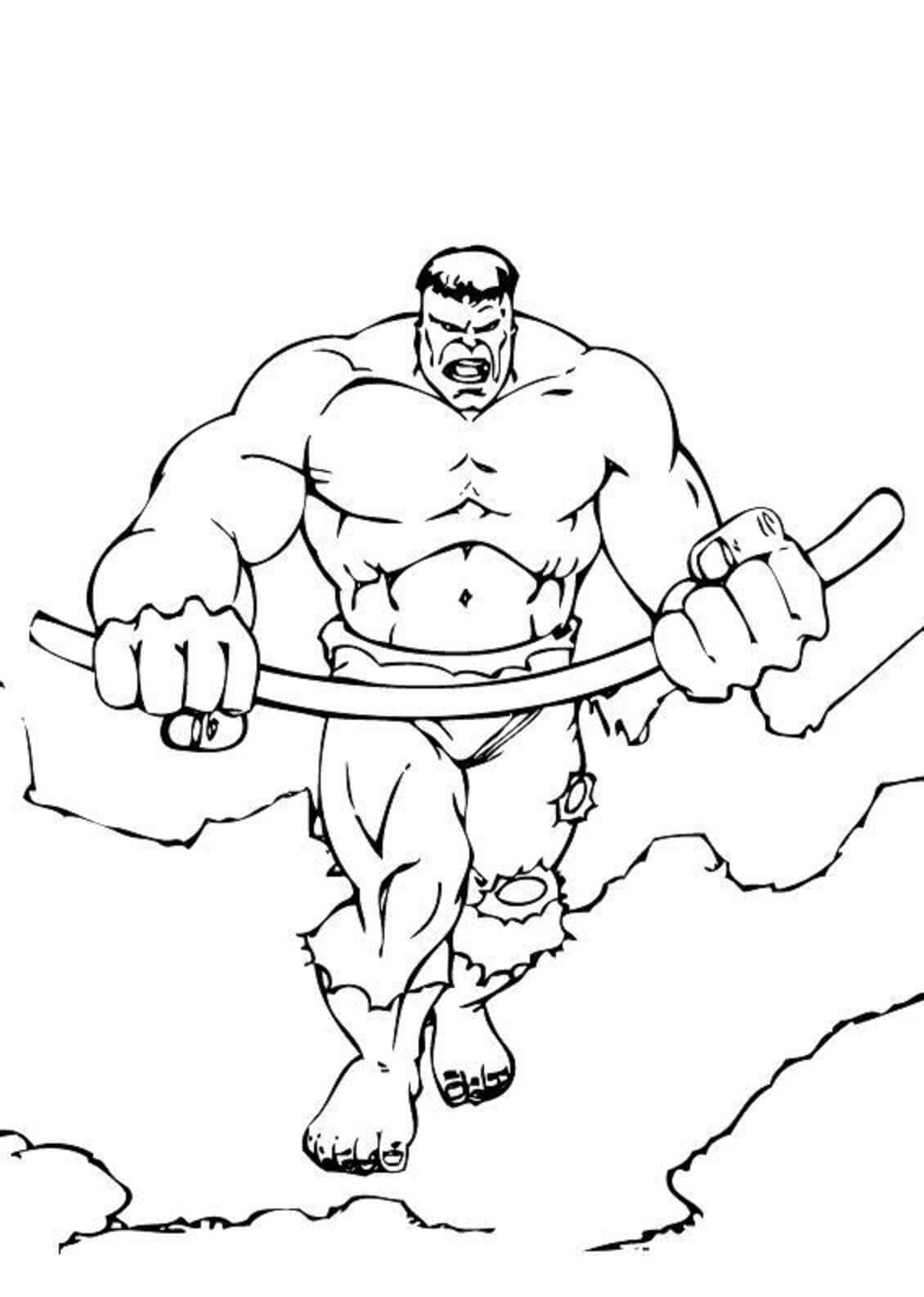 Desenhos de Hulk Segurando o Bastão para colorir