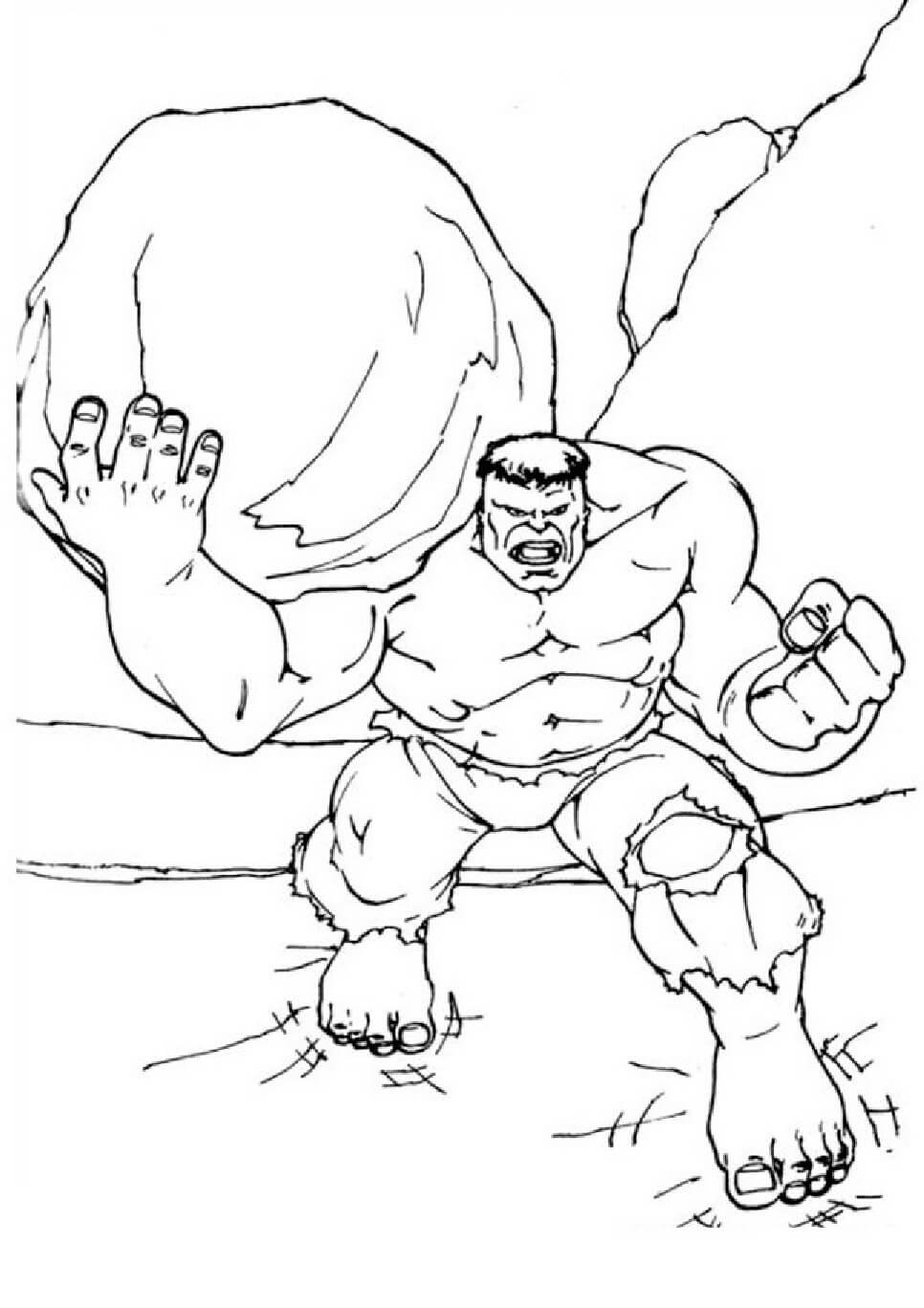 Hulk segurando Pedra Grande para colorir