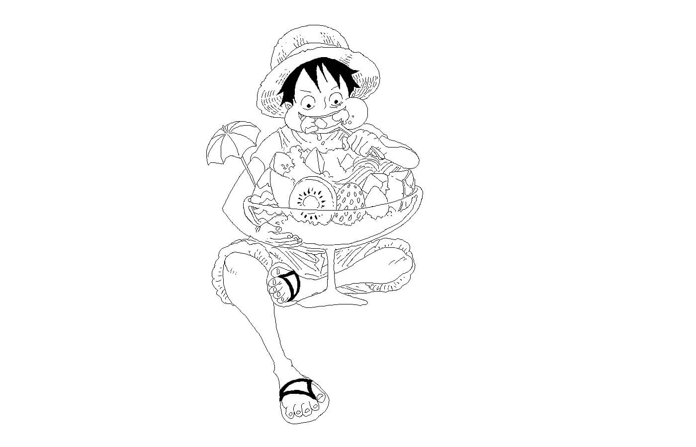 Luffy Comendo para colorir