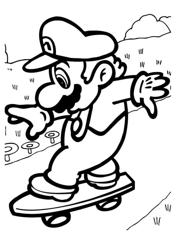 Mario Jogando Skate para colorir