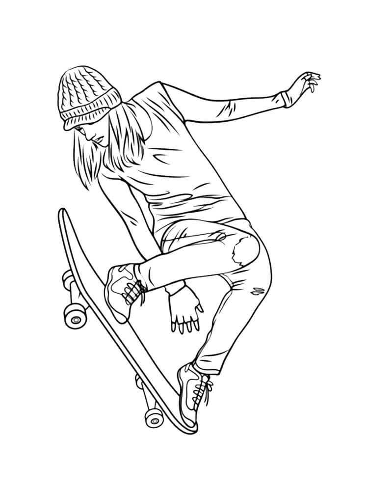 Menina em um Skate para colorir