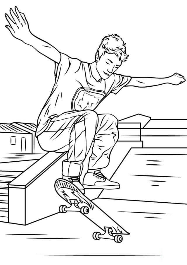 Menino Brincando de Skate para colorir