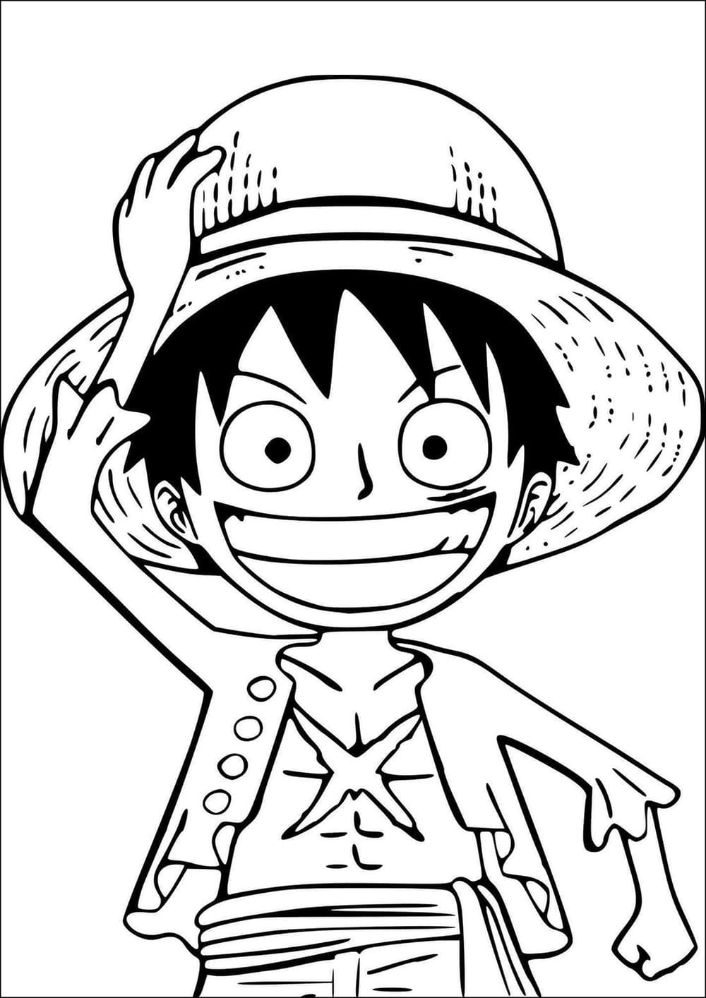 Monkey D. Luffy desenhado no modo Kawaii para colorir