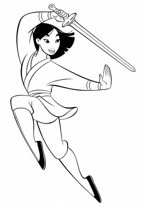 Desenhos de Mulan Segurando uma Espada para colorir